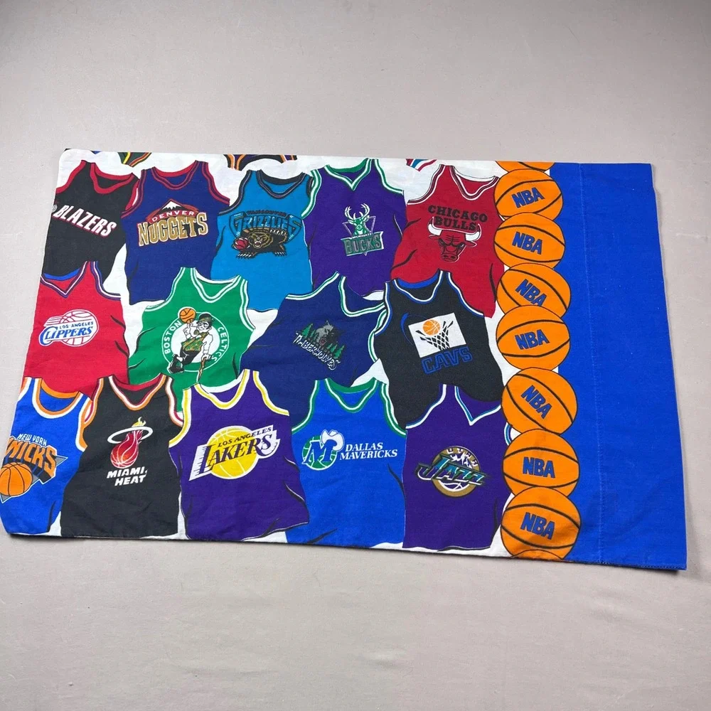 Vintage NBA All Team Jersey Print Pillowcase 90s Basketball Lakers Bulls Heat
